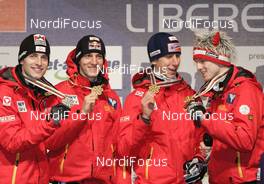 28.02.2009, Liberec, Czech Republic (CZE): winning team Austria l-r: Wolfgang Loitzl (AUT), Atomic, Gregor Schlierenzauer (AUT), Fischer, Martin Koch (AUT), Fischer, Thomas Morgenstern (AUT), Atomic - FIS nordic world ski championships, ski jumping, medals, Liberec (CZE). www.nordicfocus.com. © Furtner/NordicFocus. Every downloaded picture is fee-liable.