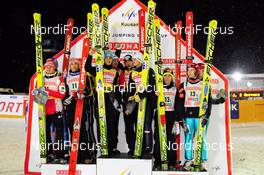 27.11.2009, Kuusamo, Finland (FIN): l-r: Germany, Austria, Finland - FIS world cup ski jumping, team HS142, Kuusamo (FIN). www.nordicfocus.com. © NordicFocus. Every downloaded picture is fee-liable.