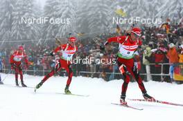 10.01.2010, Oberhof, Germany (GER): (l-r) Lars Berger (NOR), Madshus, Rottefella, Odlo, Alexander Os (NOR), Fischer, Rottefella, Swix, Odlo, Ole Einar Bjoerndalen (NOR), Madshus, Rottefella, Odlo - IBU world cup biathlon, mass men, Oberhof (GER). www.nordicfocus.com. © Manzoni/NordicFocus. Every downloaded picture is fee-liable.
