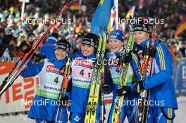 15.01.2010, Ruhpolding, Germany (GER): l-r: Anna Carin Olofsson (SWE), Madshus, Rottefella, Leki, adidas, Elisabeth Hoegberg (SWE), Fischer, adidas, Helena Jonsson (SWE), Fischer, Rottefella, Leki, adidas, Anna Maria Nilsson (SWE), Madshus, Rottefella, adidas  - IBU world cup biathlon, relay women, Ruhpolding (GER). www.nordicfocus.com. © Felgenhauer/NordicFocus. Every downloaded picture is fee-liable.