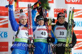 13.01.2010, Ruhpolding, Germany (GER): l-r: Olga Medvedtseva (RUS), Madshus, Rottefella, adidas, Anna Carin Olofsson (SWE), Madshus, Rottefella, Leki, adidas, Magdalena Neuner (GER), Fischer, Rottefella, Exel, adidas  - IBU world cup biathlon, sprint women, Ruhpolding (GER). www.nordicfocus.com. © Felgenhauer/NordicFocus. Every downloaded picture is fee-liable.