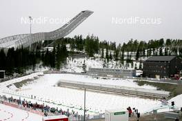 17.03.2010, Holmenkollen, Norway (NOR): The new Shooting range with the new jumping hill in the background - IBU world cup biathlon, training, Holmenkollen (NOR). www.nordicfocus.com. © Manzoni/NordicFocus. Every downloaded picture is fee-liable.