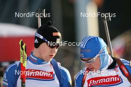 26.03.2010, Khanty-Mansiysk, Russia (RUS): Alexey Volkov (RUS), Fischer, Rottefella, Alpina, Leki  and Ivan Tcherezov (RUS), Madshus, Rottefella, Swix, adidas - IBU world cup biathlon, sprint men, Khanty-Mansiysk (RUS). www.nordicfocus.com. © Manzoni/NordicFocus. Every downloaded picture is fee-liable.
