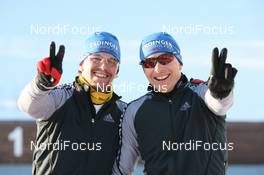 26.03.2010, Khanty-Mansiysk, Russia (RUS): Michael Greis (GER), Madshus, Rottefella, Exel, adidas and Andreas Birnbacher (GER), Fischer, Rottefella, Alpina, Leki, adidas - IBU world cup biathlon, sprint men, Khanty-Mansiysk (RUS). www.nordicfocus.com. © Manzoni/NordicFocus. Every downloaded picture is fee-liable.