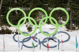 18.02.2010, Whistler, Canada (CAN): Olympic Rings with shadow - Olympic Winter Games Vancouver 2010, biathlon, individual men, Whistler (CAN). www.nordicfocus.com. © NordicFocus. Every downloaded picture is fee-liable.