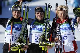 21.02.2010, Whistler, Canada (CAN):r-l: Magdalena Neuner (GER), Fischer, Rottefella, Exel, adidas, Simone Hauswald (GER), Fischer, Rottefella, Exel, adidas, Toko,Olga Zaitseva (RUS), Madshus, Rottefella, Alpina, Swix, adidas - Olympic Winter Games Vancouver 2010, biathlon, mass women, Whistler (CAN). www.nordicfocus.com. © NordicFocus. Every downloaded picture is fee-liable.  