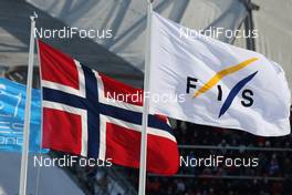 14.03.2010, Holmenkollen, Norway (NOR): feature, Norwegian Flag and FIS at Holmenkollen - FIS world cup cross-country, individual sprint, Holmenkollen (NOR). www.nordicfocus.com. © Hemmersbach/NordicFocus. Every downloaded picture is fee-liable.