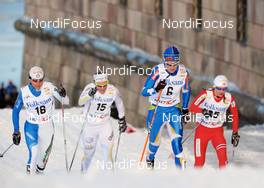 17.03.2010, Stockholm, Sweden (SWE): l-r: Arianna Follis (ITA), Fischer, Salomon, Swix, Hanna Falk (SWE), Atomic, Swix, Pirjo Muranen (FIN), Fischer, Exel, Ingvill Flugstad Oestberg (NOR), Madshus, Rottefella  - FIS world cup cross-country, individual sprint, Stockholm (SWE). www.nordicfocus.com. © Felgenhauer/NordicFocus. Every downloaded picture is fee-liable.