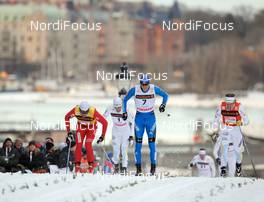 17.03.2010, Stockholm, Sweden (SWE): l-r: Petter Northug (NOR), Fischer, Rottefella, Alpina, Ski Go, Swix, Mats Larsson (SWE), Fischer, Rottefella, One Way, Craft, Nikita Kriukov (RUS), Rossignol, Rottefella, Swix, adidas, Emil Joensson (SWE), Fischer, Salomon, Craft  - FIS world cup cross-country, individual sprint, Stockholm (SWE). www.nordicfocus.com. © Felgenhauer/NordicFocus. Every downloaded picture is fee-liable.