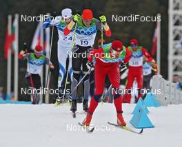 28.02.2010, Whistler, Canada (CAN): group, l-r: Andrus Veerpalu (EST), Fischer, Salomon, Swix, Tobias Angerer (GER), Rossignol, Rottefella, One Way, adidas, Petter Northug (NOR), Fischer, Rottefella, Alpina, Ski Go, Swix   - Olympic Winter Games Vancouver 2010, cross-country, mass men, Whistler (CAN). www.nordicfocus.com. © NordicFocus. Every downloaded picture is fee-liable.