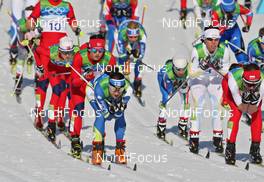19.02.2010, Whistler, Canada (CAN): group, in front l-r: Aino Kaisa Saarinen (FIN), Rossignol, Rottefella, One Way, Justyna Kowalczyk (POL), Fischer, Salomon, Swix, behind Marit Bjoergen (NOR), Fischer, Rottefella, Swix and Charlotte Kalla (SWE), Fischer, Salomon, Swix, Craft  - Olympic Winter Games Vancouver 2010, cross-country, pursuit women, Whistler (CAN). www.nordicfocus.com. © NordicFocus. Every downloaded picture is fee-liable.