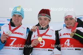 14.01.2010, Marbach, Switzerland (SUI): (l-r) the U18 Podium with Corsin Hoesli (SUI), Erwan Kaeser (SUI), Marius Danuser (SUI) - Swiss National Championships 2010, cross-country, men, Marbach (SUI). www.nordicfocus.com. © Manzoni/NordicFocus. Every downloaded picture is fee-liable.