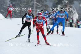 20.11.2010, Gaellivare, Sweden (SWE): Group, in front: Kristian Tettli Rennemo (NOR), Alpina, Swix, One Way, Andrew Newell (USA), Fischer, Salomon, Ivan Batory (SVK), Madshus, Swix, Odlo  - FIS world cup cross-country, 15km men, Gaellivare (SWE). www.nordicfocus.com. © Hemmersbach/NordicFocus. Every downloaded picture is fee-liable.