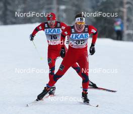 20.11.2010, Gaellivare, Sweden (SWE): Group, in front Chris Andre Jespersen (NOR), Rossignol, Rottefella, Swix, behind Tord Asle Gjerdalen (NOR), Atomic, Salomon, One Way, Swix  - FIS world cup cross-country, 15km men, Gaellivare (SWE). www.nordicfocus.com. © Hemmersbach/NordicFocus. Every downloaded picture is fee-liable.