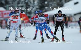12.12.2010, Davos, Switzerland (SUI): (l-r) Emil Joensson (SWE), Fischer, Salomon, Craft, Alexei Petukhov (RUS), Fischer, Swix, adidas and Dario Cologna (SUI), Fischer, Rottefella, Alpina, Swix, ODLO, Toko  - FIS world cup cross-country, individual sprint, Davos (SUI). www.nordicfocus.com. © Laiho/NordicFocus. Every downloaded picture is fee-liable.