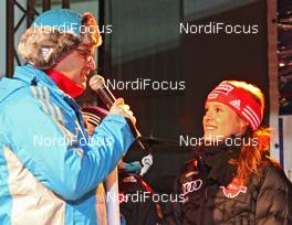 30.12.2010, Oberhof, Germany (GER): Evi Sachenbacher Stehle (GER), Salomon, One Way, adidas in the interview - FIS world cup cross-country, tour de ski, Team Presentation, Oberhof (GER). www.nordicfocus.com. © Hemmersbach/NordicFocus. Every downloaded picture is fee-liable.