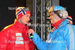 30.12.2010, Oberhof, Germany (GER): Petter Northug (NOR), Fischer, Rottefella, Alpina, Ski Go, Swix  in the interview - FIS world cup cross-country, tour de ski, Team Presentation, Oberhof (GER). www.nordicfocus.com. © Hemmersbach/NordicFocus. Every downloaded picture is fee-liable.