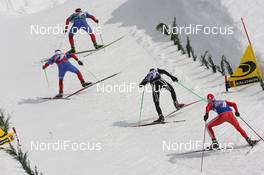 10.04.2010, Davos, Switzerland (SUI): Dusan Kozisek (CZE), Fischer, Salomon, Botas, One Way leads Martin Koukal (CZE), Atomic, One Way, Petter Northug (NOR), Fischer, Rottefella, Alpina, Ski Go, Swix and Toni Livers (SUI), Madshus, Rottefella, Swix, adidas - Red Bull NordiX Davos-Bolgen, Davos (SUI). www.nordicfocus.com. © Manzoni/NordicFocus. Every downloaded picture is fee-liable.