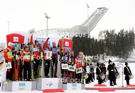 13.03.2010, Holmenkollen, Norway (NOR): podium and ski jumping hill - FIS world cup nordic combined, team HS134/4x5km, Holmenkollen (NOR). www.nordicfocus.com. © Felgenhauer/NordicFocus. Every downloaded picture is fee-liable.