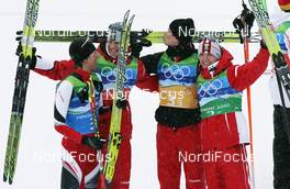 23.02.2010, Whistler, Canada (CAN):l-r: Mario Stecher (AUT), Fischer, Rottefella, Bernhard Gruber (AUT), Fischer, Rottefella, Felix Gottwald (AUT), Fischer, David Kreiner (AUT), Fischer, Salomon, Komperdell  - Olympic Winter Games Vancouver 2010, nordic combined, team HS140/4x5km, Whistler (CAN). www.nordicfocus.com. © NordicFocus. Every downloaded picture is fee-liable.