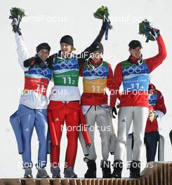 22.02.2010, Whistler, Canada (CAN):l-r: Michael Neumayer (GER), Atomic, Andreas Wank (GER), Martin Schmitt (GER), Atomic, Michael Uhrmann (GER), Fischer  - Olympic Winter Games Vancouver 2010, ski jumping, team HS140, Whistler (CAN). www.nordicfocus.com. © NordicFocus. Every downloaded picture is fee-liable.