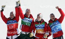 22.02.2010, Whistler, Canada (CAN): l-r:Wolfgang Loitzl (AUT), Atomic, Andreas Kofler (AUT), Fischer,  Thomas Morgenstern (AUT), Fischer, Gregor Schlierenzauer (AUT), Fischer  - Olympic Winter Games Vancouver 2010, ski jumping, team HS140, Whistler (CAN). www.nordicfocus.com. © NordicFocus. Every downloaded picture is fee-liable. 