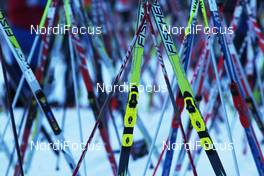 07.03.2010, Mora, Sweden (SWE): feature, details of ski and poles at the start area, Fischer, Swix, Rotefella - Worldloppet / FIS Marathon Cup Vasaloppet, Mora (SWE). www.nordicfocus.com. © Hemmersbach/NordicFocus. Every downloaded picture is fee-liable.