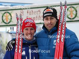 07.03.2010, Mora, Sweden (SWE): group, todays winner, l-r: Susanne Nystroem (SWE), Madshus, Joergen Brink (SWE), Madshus - Worldloppet / FIS Marathon Cup Vasaloppet, Mora (SWE). www.nordicfocus.com. © Hemmersbach/NordicFocus. Every downloaded picture is fee-liable.