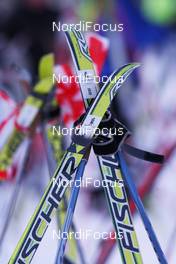 07.03.2010, Mora, Sweden (SWE): feature, details of ski and poles at the start area, Fischer, Swix - Worldloppet / FIS Marathon Cup Vasaloppet, Mora (SWE). www.nordicfocus.com. © Hemmersbach/NordicFocus. Every downloaded picture is fee-liable.