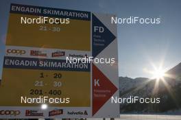 14.03.2010, Scuol, Switzerland (SUI): Track signs show athletes their startpositions - FIS Marathon Cup Engadin Skimarathon, Scuol (SUI). www.nordicfocus.com. © Manzoni/NordicFocus. Every downloaded picture is fee-liable.
