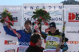 14.03.2010, Scuol, Switzerland (SUI): The sprint winners in LaPunt: Fabio Santus (ITA), Fischer, Rottefella, Alpina, Swix, Selina Gasparin (SUI), Rossignol, Rottefella, Leki, adidas - FIS Marathon Cup Engadin Skimarathon, Scuol (SUI). www.nordicfocus.com. © Manzoni/NordicFocus. Every downloaded picture is fee-liable.