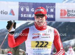14.03.2010, Scuol, Switzerland (SUI): Dario Cologna (SUI), Fischer, Rottefella, Alpina, Swix, adidas wins the 42nd Engadin Skimarathon - FIS Marathon Cup Engadin Skimarathon, Scuol (SUI). www.nordicfocus.com. © Manzoni/NordicFocus. Every downloaded picture is fee-liable.