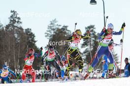 19.03.2011, Holmenkollen, Norway (NOR): Teja Gregorin (SLO), Fischer, Rottefella, Alpina, Leki, Anais Bescond (FRA), Madshus, Rottefella, Swix, OneWay, Selina Gasparin (SUI), Rossignol, Rottefella, Leki, ODLO, Venika Vitkova (CZE), Fischer - IBU world cup biathlon, pursuit women, Holmenkollen (NOR). www.nordicfocus.com. © Manzoni/NordicFocus. Every downloaded picture is fee-liable.