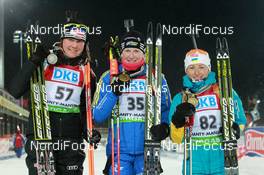 09.03.2011, Khanty-Mansiysk, Russia (RUS): (L-R): Tina Bachmann (GER), Fischer, Rottefella, Swix, adidas , Helena Ekholm (SWE), Fischer, Rottefella, Leki, adidas, Vita Semerenko (UKR), Fischer, Salomon, Swix - IBU world championships biathlon, medals, Khanty-Mansiysk (RUS). www.nordicfocus.com. © Manzoni/NordicFocus. Every downloaded picture is fee-liable.