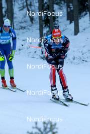 05.03.2011, Khanty-Mansiysk, Russia (RUS): Arnd Peiffer (GER), Fischer, Salomon, Swix, adidas, Klemen Bauer (SLO), Fischer, Rottefella, Alpina, Swix - IBU world championships biathlon, sprint men, Khanty-Mansiysk (RUS). www.nordicfocus.com. © Manzoni/NordicFocus. Every downloaded picture is fee-liable.