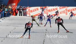 03.01.2011, Oberstdorf, Germany (GER): final sprint, in front Matti Heikkinen (FIN), Fischer, Rottefella, Alpina, Exel, second Dario Cologna (SUI), Fischer, Rottefella, Alpina, Swix, Odlo, behind l-r Jean Marc Gaillard (FRA), Fischer, Rottefella, Swix, One Way, Martin Jaks (CZE), Rossignol, Rottefella, Alpina, Swix  - FIS world cup cross-country, tour de ski, pursuit men, Oberstdorf (GER). www.nordicfocus.com. © Hemmersbach/NordicFocus. Every downloaded picture is fee-liable.