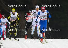 08.01.2011, Val di Fiemme, Italy (ITA): Lukas Bauer (CZE), Fischer, Swix, Alpina, Rottefella, Toko leading ahed of Daniel Rickrdsson (SWE), Fischer, Swix, Rottefella, Craft  - FIS world cup cross-country, tour de ski, mass men, Val di Fiemme (ITA). www.nordicfocus.com. © Laiho/NordicFocus. Every downloaded picture is fee-liable.