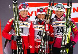13.03.2011, Lahti, Finland (FIN): (l-r) Astrid Jacobsen (NOR), Fischer, Swix, Rottefella, Marit Bjoergen (NOR), Fischer, Swix, Rottefella and Petra Majdic (SLO), Fischer, One Way, Alpina, Rottefella  - FIS world cup cross-country, individual sprint, Lahti (FIN). www.nordicfocus.com. © Laiho/NordicFocus. Every downloaded picture is fee-liable.
