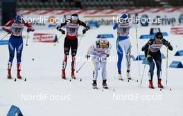 13.03.2011, Lahti, Finland (FIN): in front (r-l) Aino-Kaisa Saarinen (FIN), Rossignol, One Way, Alpina, Rottefelle, Craft and Hanna Falk (SWE), Atomic, Swix, Salomon, Craft  - FIS world cup cross-country, individual sprint, Lahti (FIN). www.nordicfocus.com. © Laiho/NordicFocus. Every downloaded picture is fee-liable.