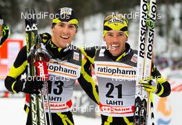 12.03.2011, Lahti, Finland (FIN):  (l-r) Maurice Manificat (FRA), Fischer, Swix, Rottefella, One Way and Vincent Vittoz (FRA), Rossignol, One Way, Rottefella - FIS world cup cross-country, pursuit men, Lahti (FIN). www.nordicfocus.com. © Laiho/NordicFocus. Every downloaded picture is fee-liable.