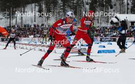 12.03.2011, Lahti, Finland (FIN): (l-r) Eldar Roenning (NOR), Rossignol, Swix, Rottefella and Tord Asle Gjerdalen (NOR), Atomic, One Way, Salomon, Swix  - FIS world cup cross-country, pursuit men, Lahti (FIN). www.nordicfocus.com. © Laiho/NordicFocus. Every downloaded picture is fee-liable.