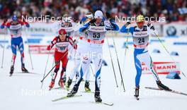 12.03.2011, Lahti, Finland (FIN):  (l-r) Aivar Rehemaa (EST), Fischer, Swix, Salomon and Pietro Piller Cottrer (ITA), Rossignol, One Way, Rottefella, Yoko - FIS world cup cross-country, pursuit men, Lahti (FIN). www.nordicfocus.com. © Laiho/NordicFocus. Every downloaded picture is fee-liable.