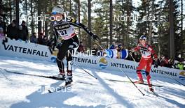 20.03.2011, Falun, Sweden (SWE): l-r: Holly Brooks (USA), Salomon, Swix, Celine Brun-Lie (NOR), Fischer, Rottefella, Alpina, Swix  - FIS world cup cross-country, 10km women handicap start, Falun (SWE). www.nordicfocus.com. © Felgenhauer/NordicFocus. Every downloaded picture is fee-liable.