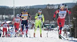 19.03.2011, Falun, Sweden (SWE): l-r: Justyna Kowalczyk (POL), Fischer, Salomon, Swix, Petra Majdic (SLO), Fischer, Rottefella, Alpina, One Way, Marit Bjoergen (NOR), Fischer, Rottefella, Swix  - FIS world cup cross-country, pursuit women, Falun (SWE). www.nordicfocus.com. © Felgenhauer/NordicFocus. Every downloaded picture is fee-liable.