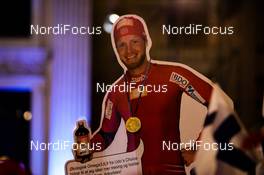 01.03.2011, Oslo, Norway (NOR):  a cardboard advertisement of Martin Jornsrud Sundby got the medaille already before the victory ceremony - FIS nordic world ski championships, cross-country, 15km men, Oslo (NOR). www.nordicfocus.com. © Laiho/NordicFocus. Every downloaded picture is fee-liable.
