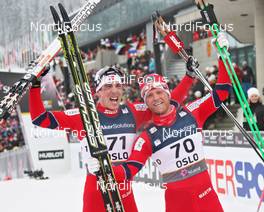 01.03.2011, Oslo, Norway (NOR): l-r: Eldar Roenning (NOR), Rossignol, Rottefella, Swix and Martin Johnsrud Sundby (NOR), Fischer, Rottefella, Alpina, Swix  - FIS nordic world ski championships, cross-country, 15km men, Oslo (NOR). www.nordicfocus.com. © Hemmersbach/NordicFocus. Every downloaded picture is fee-liable.