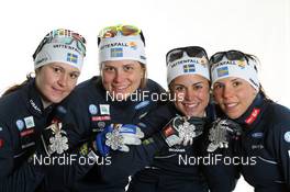 03.03.2011, Oslo, Norway (NOR): l-r: Britta Johansson Norgren (SWE), Fischer, Rottefella, Swix, Craft, Ida Ingemarsdotter (SWE), Rossignol, Rottefella, Craft, Anna Haag (SWE), Atomic, Salomon, One Way, Craft, Charlotte Kalla (SWE), Fischer, Salomon, Swix, Craft  - FIS nordic world ski championships, cross-country, medals, Oslo (NOR). www.nordicfocus.com. © Hemmersbach/NordicFocus. Every downloaded picture is fee-liable.