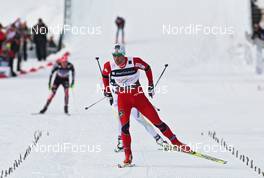 04.03.2011, Oslo, Norway (NOR): finish, in front Petter Northug (NOR), Fischer, Rottefella, Alpina, Ski Go, Swix   - FIS nordic world ski championships, cross-country, 4x10km men, Oslo (NOR). www.nordicfocus.com. © Hemmersbach/NordicFocus. Every downloaded picture is fee-liable.