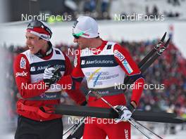 04.03.2011, Oslo, Norway (NOR): l-r: Eldar Roenning (NOR), Rossignol, Rottefella, Swix and Petter Northug (NOR), Fischer, Rottefella, Alpina, Ski Go, Swix   - FIS nordic world ski championships, cross-country, 4x10km men, Oslo (NOR). www.nordicfocus.com. © Hemmersbach/NordicFocus. Every downloaded picture is fee-liable.