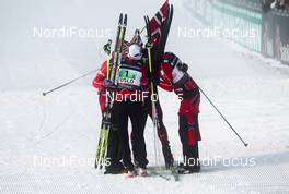 03.03.2011, Oslo, Norway (NOR):  the big hug of norwegian relay team - FIS nordic world ski championships, cross-country, 4x5km women, Oslo (NOR). www.nordicfocus.com. © Laiho/NordicFocus. Every downloaded picture is fee-liable.